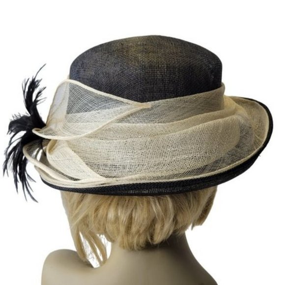 Black and Cream Dress Hat Sinamay Church Hat Adjustable Hat Kentucky Derby Hat - Picture 6 of 16